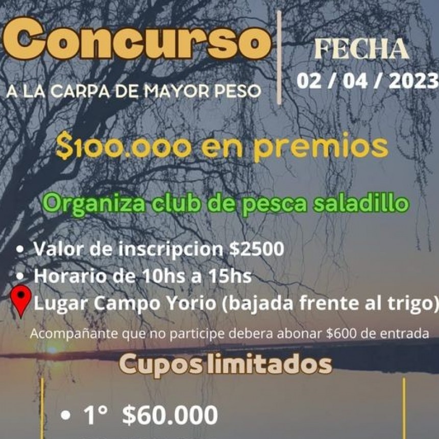 Pesca: Concurso a la Carpa de mayor peso en el Arroyo Las Flores 