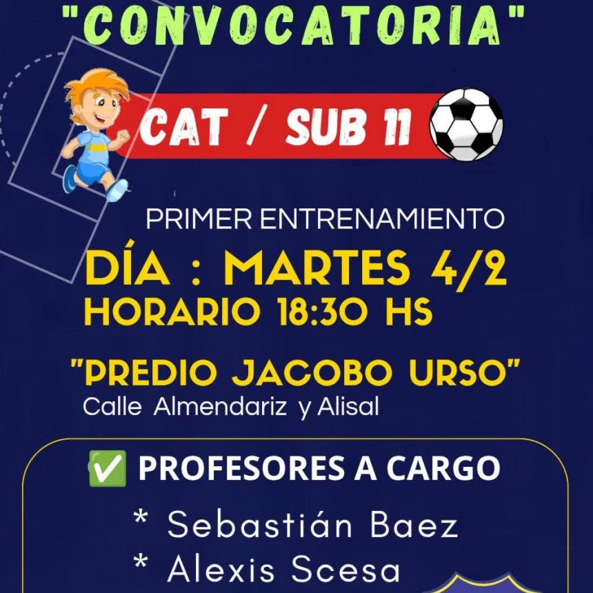 Fútbol: Jacobo Urso convoca a la categoría Sub 11