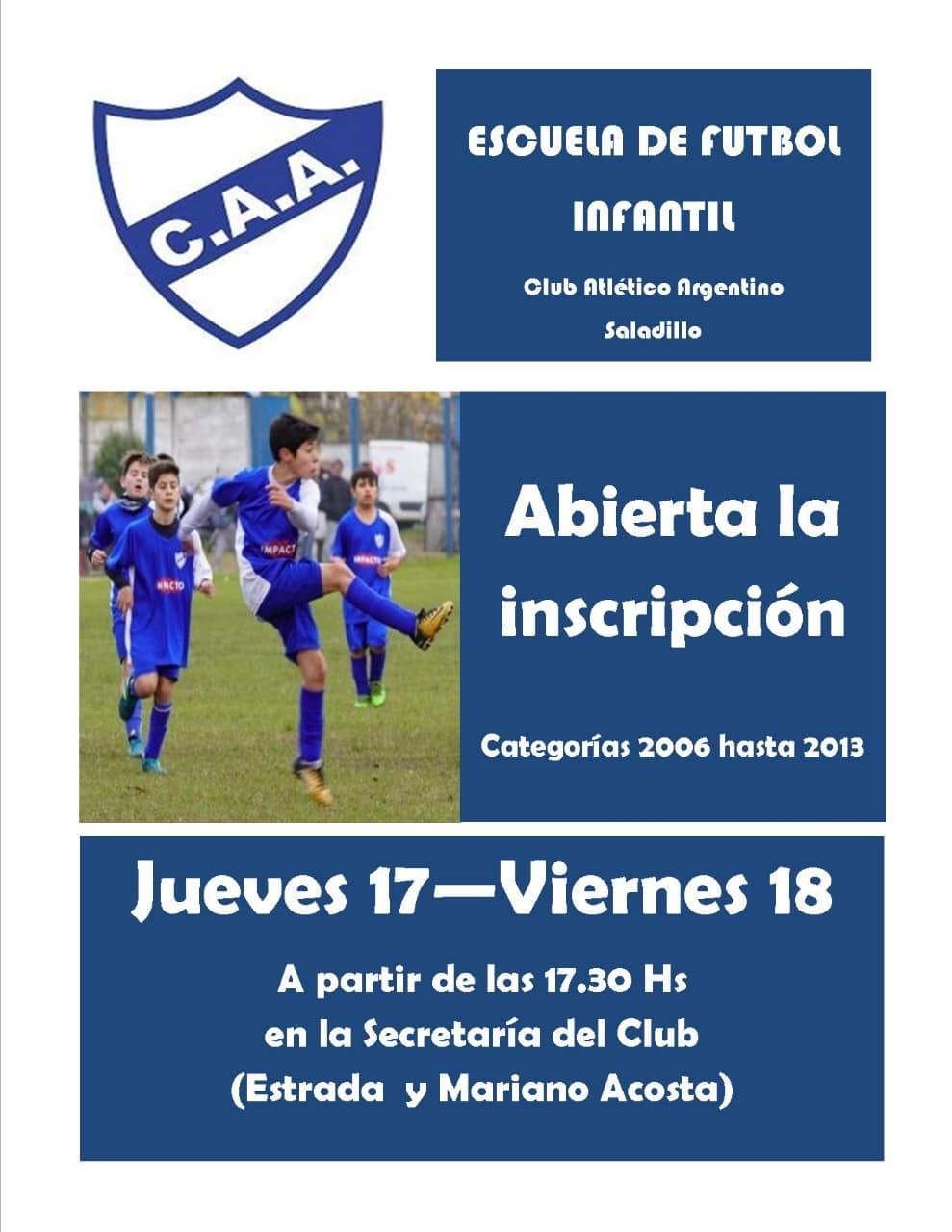 Fútbol: Argentino inscribe jueves y viernes para las Inferiores