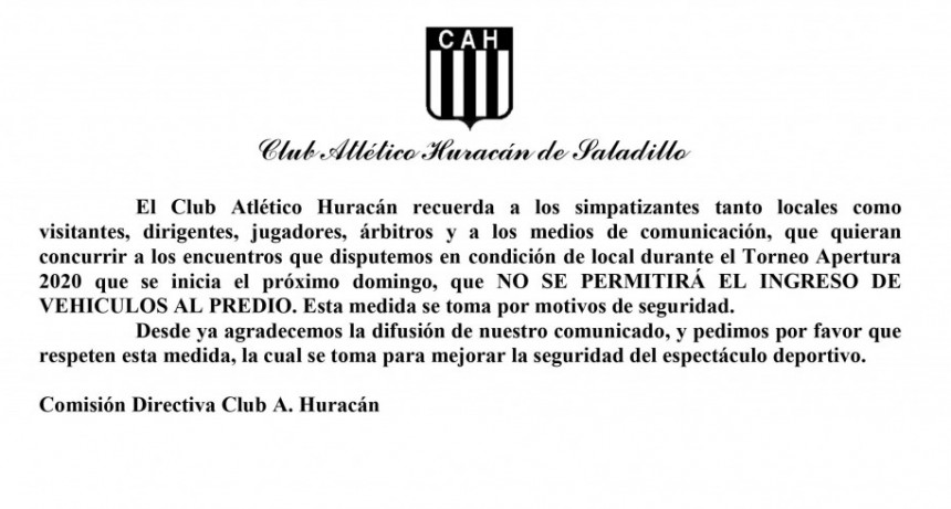 Información de Huracán: No se podrá entrar al predio con vehículos