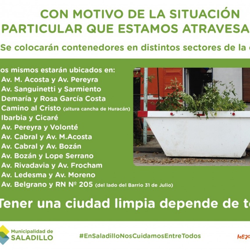 Saladillo: Se colocarán contenedores en distintos sectores de la ciudad
