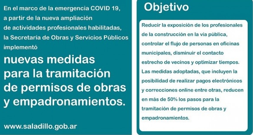 Saladillo: NUEVAS MEDIDAS PARA LA TRAMITACIÓN DE PERMISOS DE OBRAS Y EMPADRONAMIENTOS