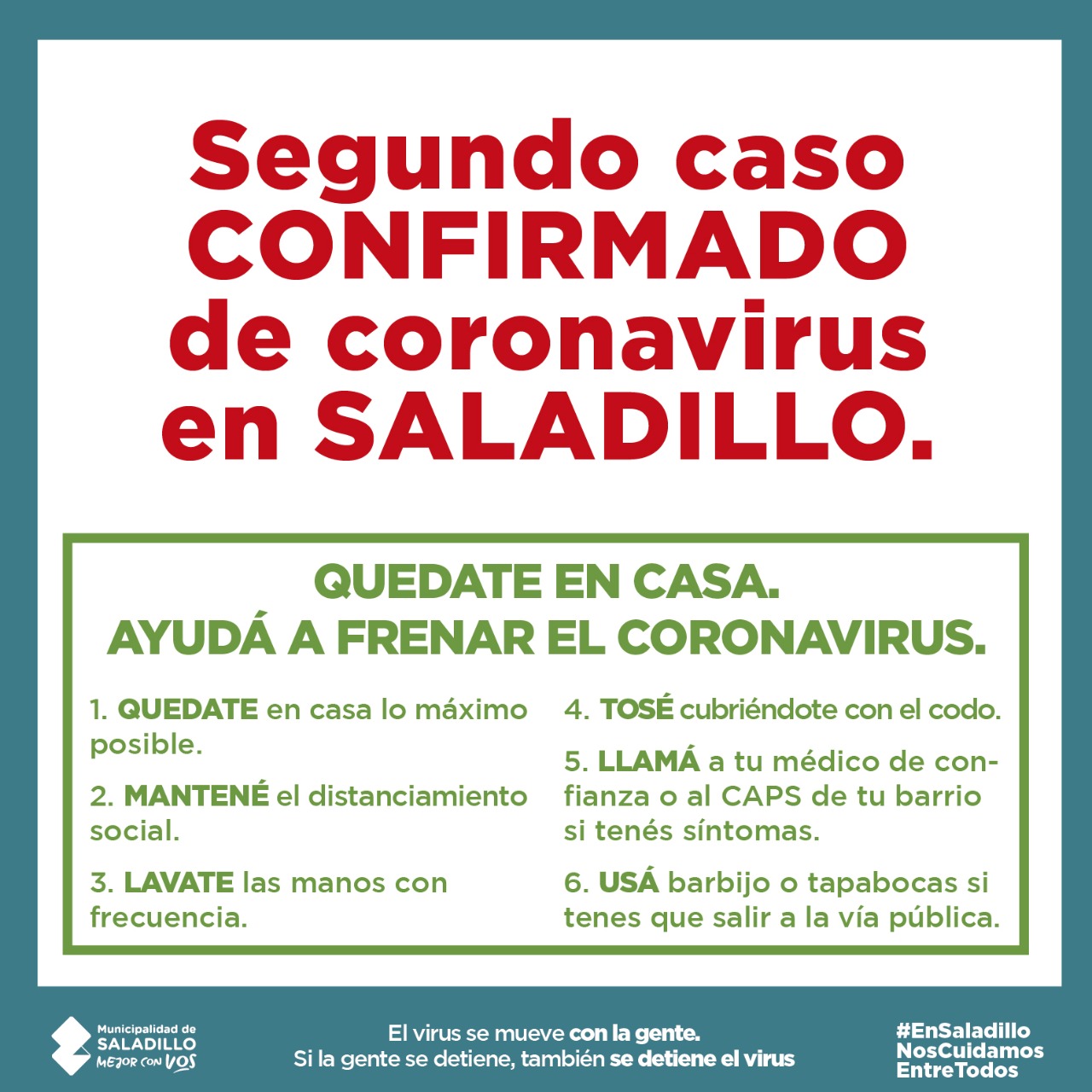 Caso confirmado de coronavirus en Saladillo