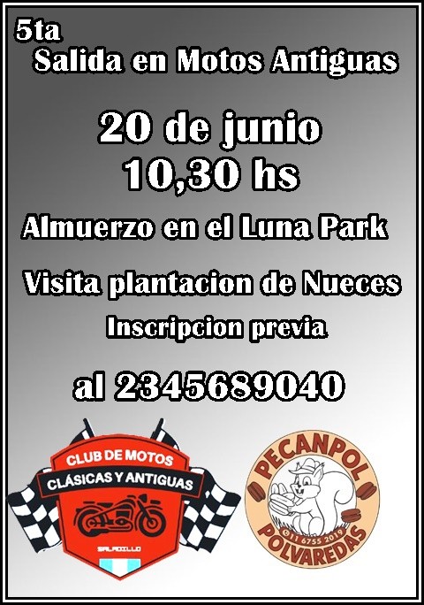 En Saladillo: Organizan 5° Salida Cultural en Motos Antiguas