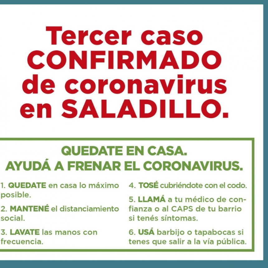 Saladillo: Nuevo caso positivo de covid-19