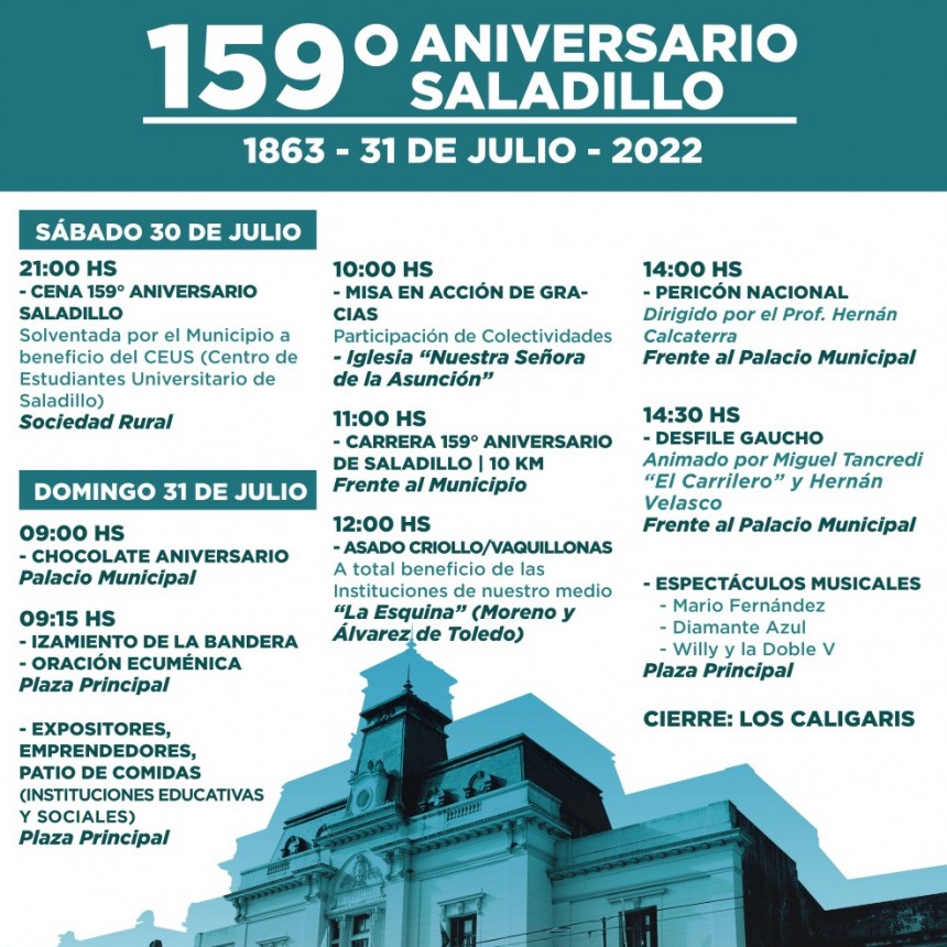 Programa 159° ANIVERSARIO CIUDAD DE SALADILLO - 31 DE JULIO 2022