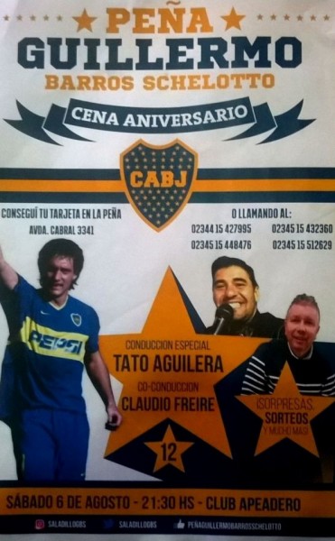 Este s&aacute;bado se realiza la cena Aniversario de la Pe&ntilde;a &ldquo;Guillermo Barros Schelotto&rdquo;