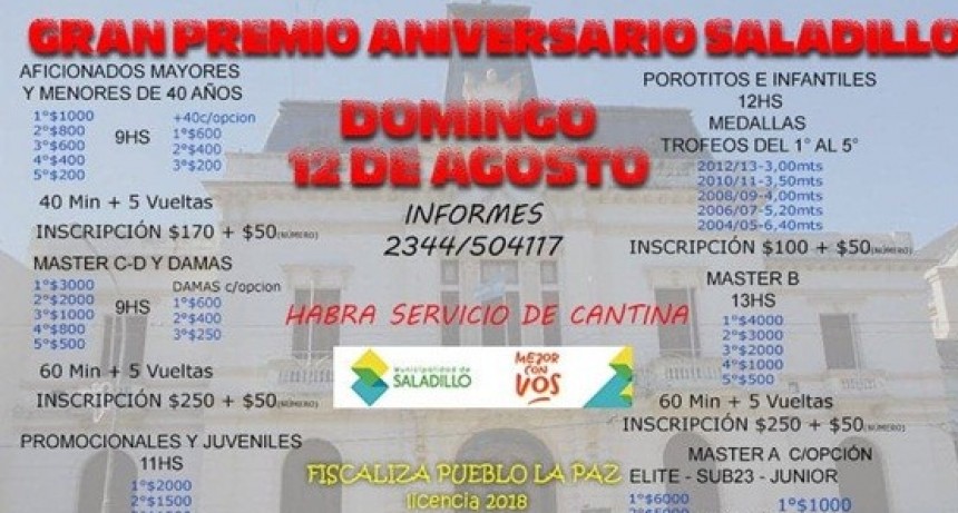 Se corre el Gran Premio 155&deg; Aniversario de Saladillo