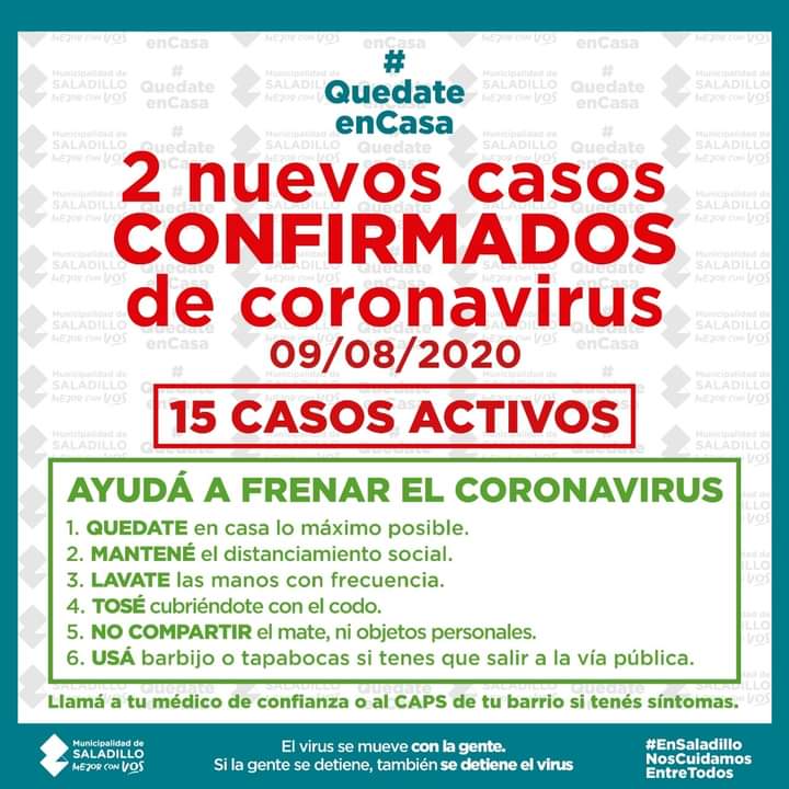 SITUACIÓN EPIDEMIOLÓGICA EN SALADILLO, ARGENTINA Y EL MUNDO al 08/08/2020