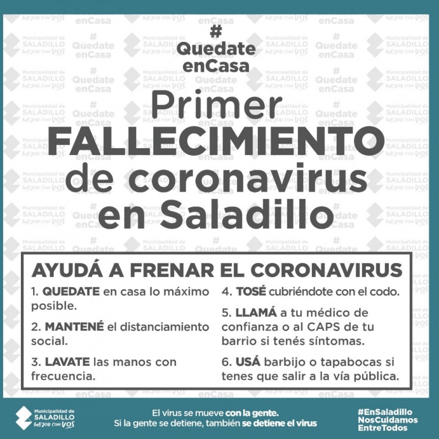 PRIMER FALLECIMIENTO POR CORONAVIRUS EN SALADILLO