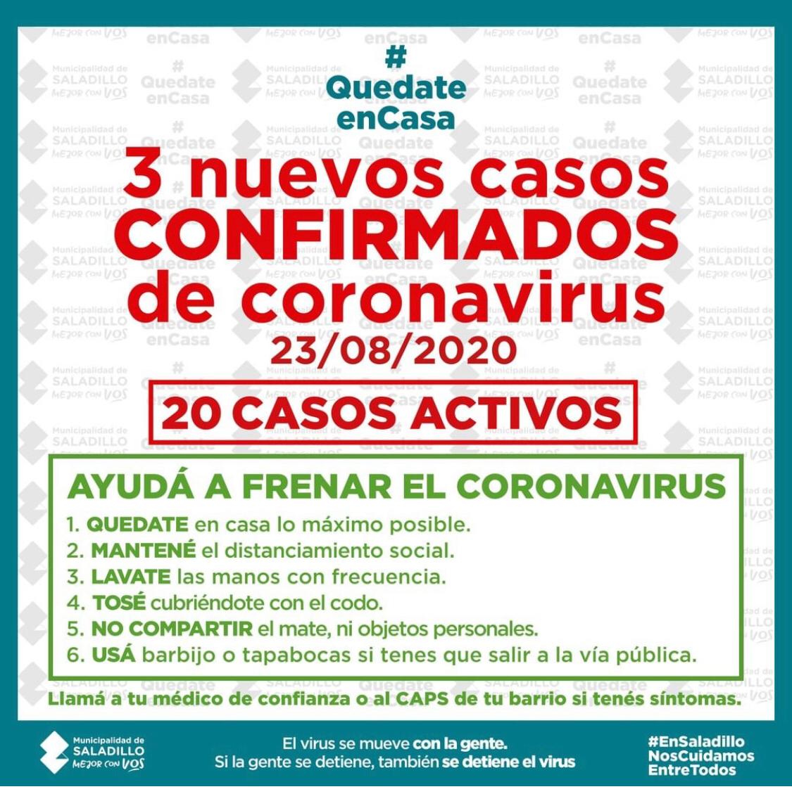 Se incrementan los casos de Covid-19 en Saladillo: 20 en total