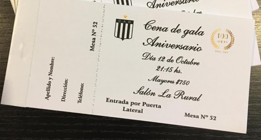Ultimas tarjetas para la Cena Aniversario del club Hurac&aacute;n